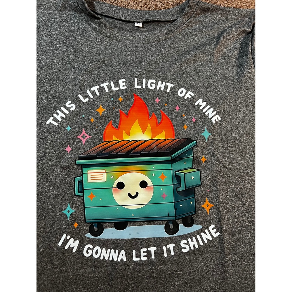 Dumpster Fire Graphic T-Shirt Womens XL Gray Meme Funny Sarcastic Good NEW - Picture 2 of 8